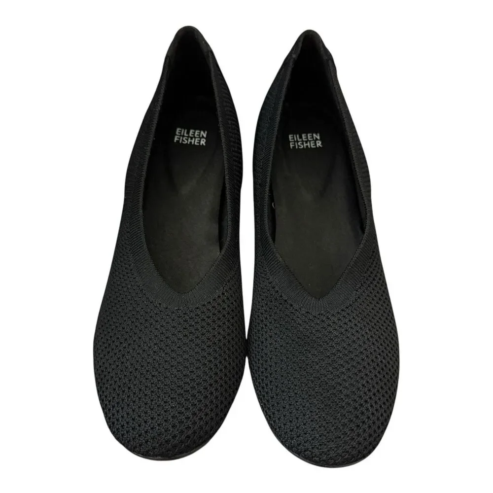 Eileen Fisher Knit Ballet Flats Womens Sz 9.5 Black Stretch Slip On Shoes